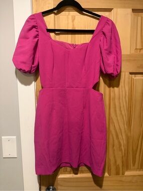 French Connection Hot Pink Puff-Sleeve Mini Dress